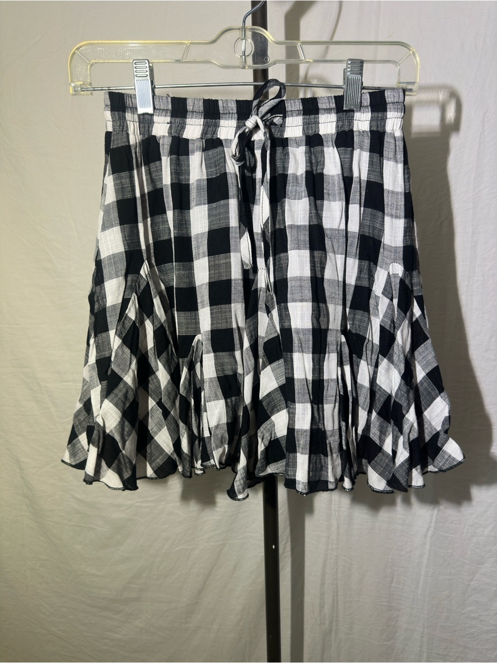 Vestique Giddy Up Skirt Black White Gingham Plaid Glowy Mini Skater Small NWT